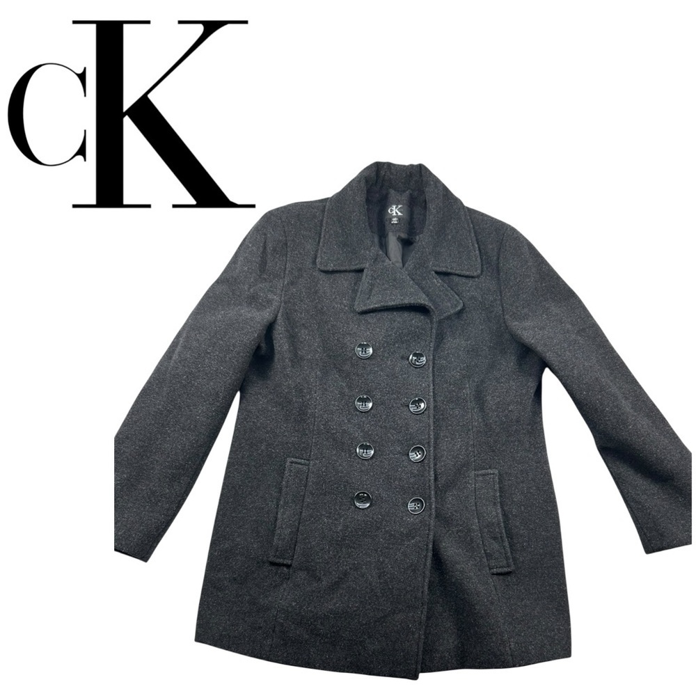 Calvin Klein Wool Blend Peacoat Jacket Dark Gray Double Breasted Women’s Sz L